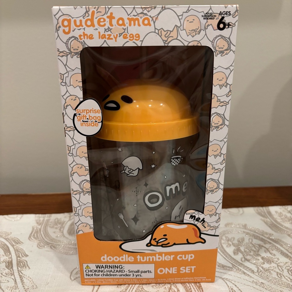 Sanrio GUDETAMA THE LAZY EGG Doodle Tumbler Cup w/ Straw Age 6+ Surprise Gift